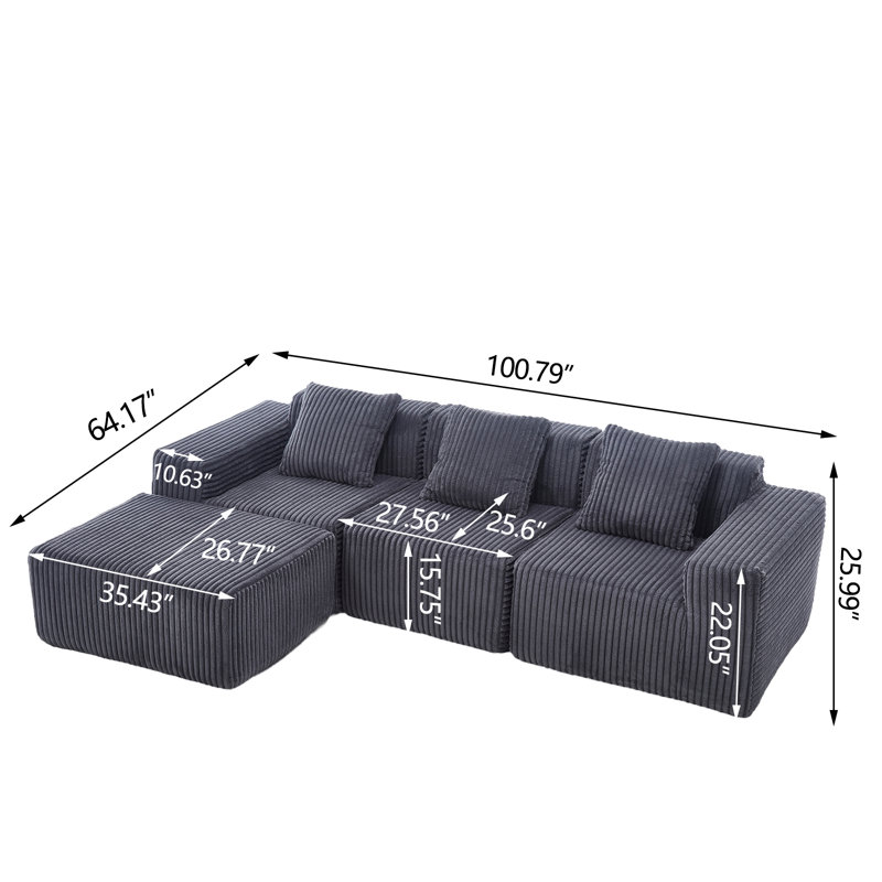 Canapé modulaire Modern, Velours côtelé gris foncé