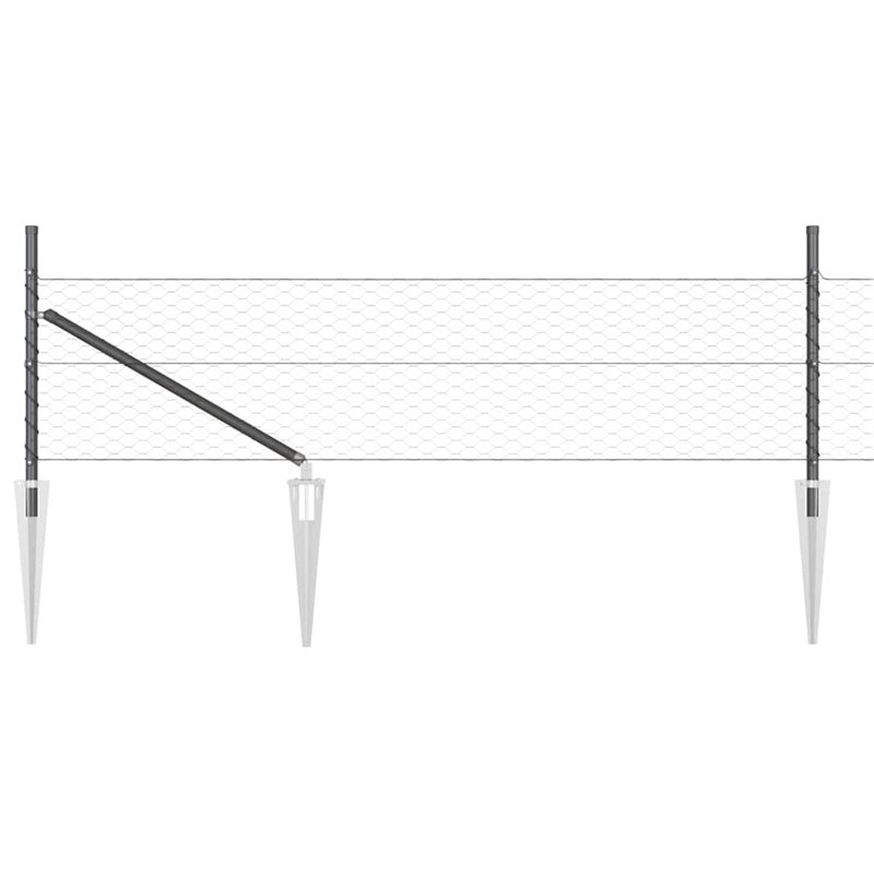 Vidaxl Fence With Posts PVC-Coated Steel, Grey, 80cm H x 2500cm W x 3.2cm D