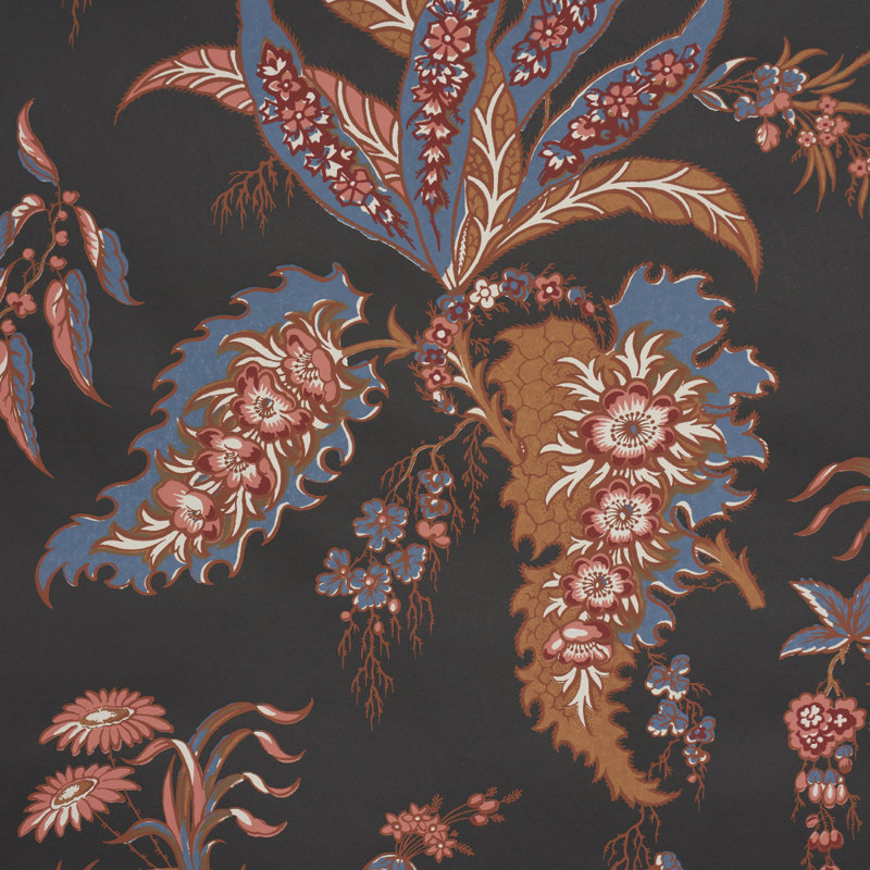 Papier peint botanique Apolline, Noir / rouge