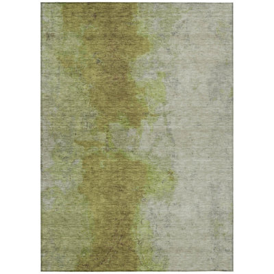 Tapis extérieur lavable abstrait vert olive et gris 3 pi x 5 pi