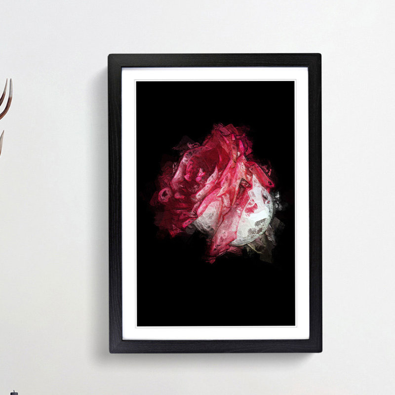 Pink Rose in Abstract - Picture Frame Painting Print, Black Framed, 36cm H x 27cm W x 2cm D