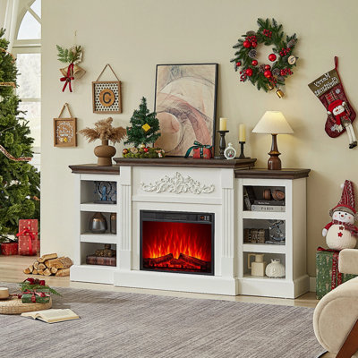 72" Electric Fireplace with Mantel,Farmhouse Electric Fireplace TV Stand with 23" Electric Fireplace Heater