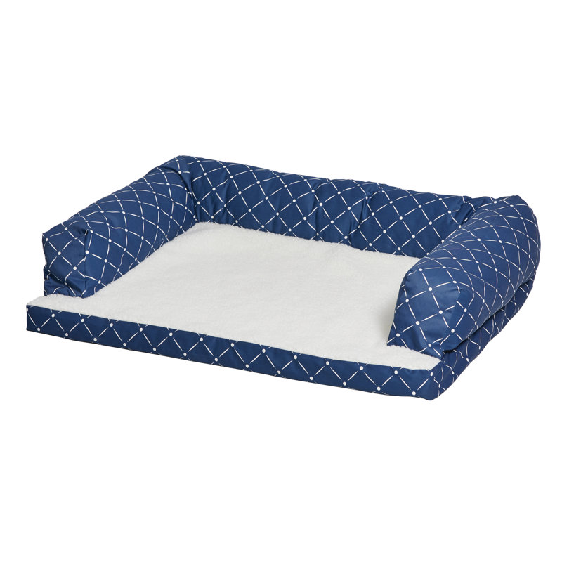 Canapé orthopédique pour chien avec traversin QuietTime Couture, Bleu, Moyen (l 53,5 po x P 33,75 po x H 11 po)