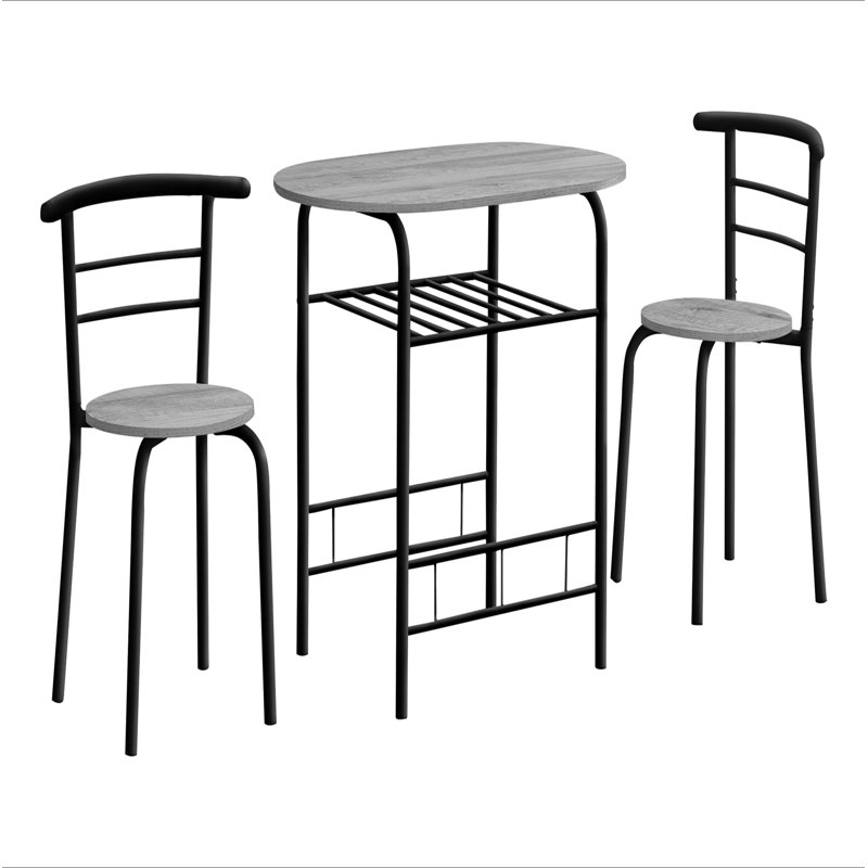 Ensemble de table de salle à manger, ensemble de 3 pièces, petit, L 32 po, cuisine, stratifié gris, métal noir, contemporain