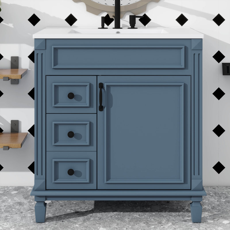 Meuble-lavabo de 30 po avec lavabo en céramique, meuble-lavabo minimaliste, conception moderne avec 2 tiroirs et tablette réglable