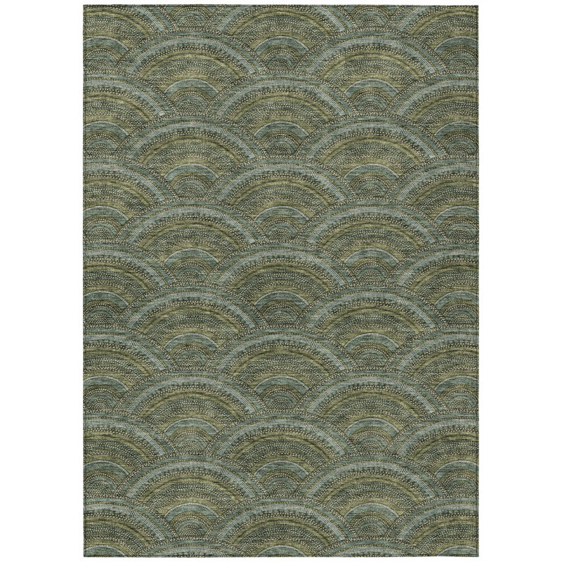 3' X 5' Olive Green Fern Green And Silver Geometric Washable Indoor Outdoor Area Rug