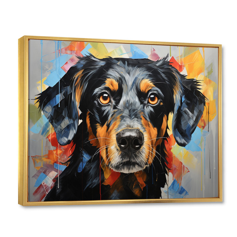 Chien, chien, compagnon, collage - imprimé, Cadre flottant doré, H 24 po x l 32 po x P 1 po
