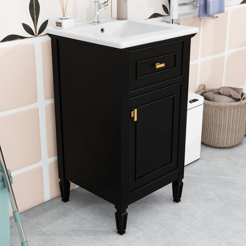 Meuble-lavabo de 20 pouces avec lavabo, tablette réglable et tiroir inclinable, Noir, noir, noir, noir