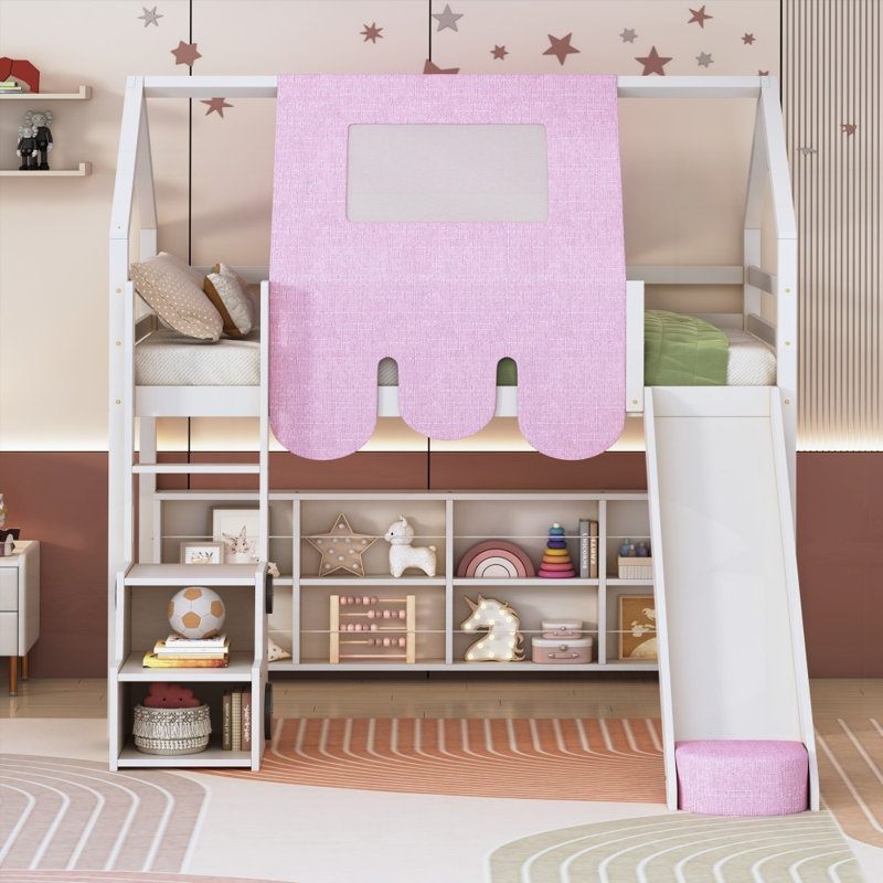 Structure de lit mezzanine simple en bois avec tente - aucun sommier nécessaire, robuste et amp; Fonctionnel