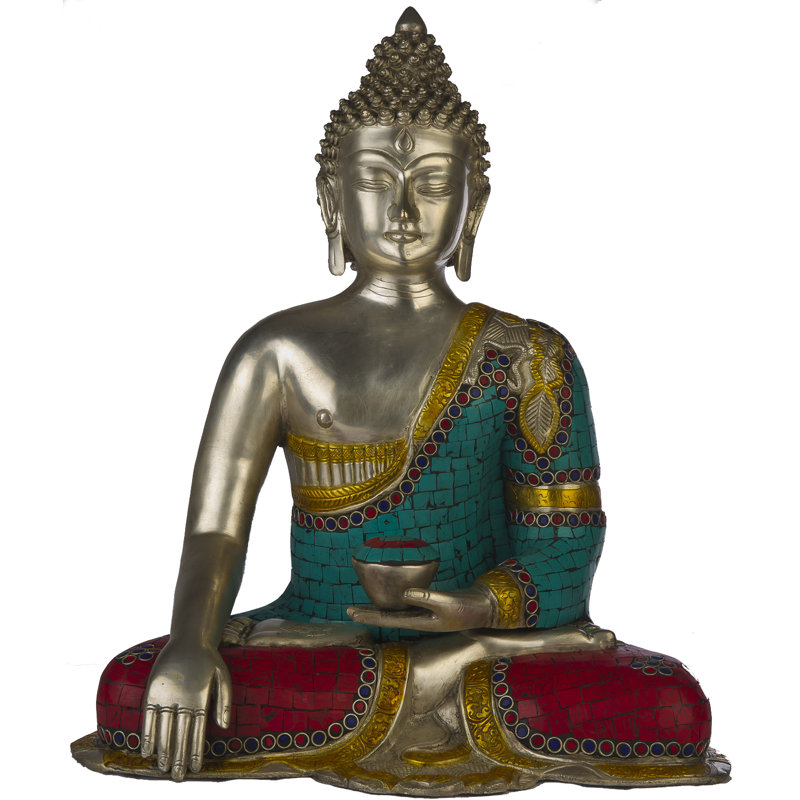 Lord Bouddha dans Bhumisparsha Mudra dans une teinte argentée