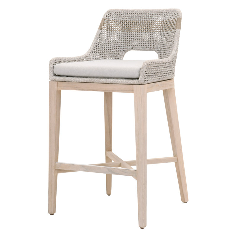 Tabouret de bar 30,5 po en teck avec coussin Bowker, Gris ponce