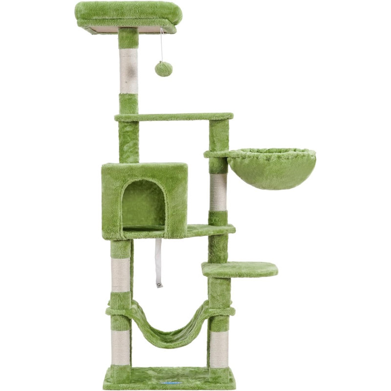 Arbre à chat avec grand hamac, tour de chat à plusieurs niveaux pour chats d'intérieur, condo pour chat avec poteaux à griffes recouverts de sisal et perchoir supérieur, MPJ050W