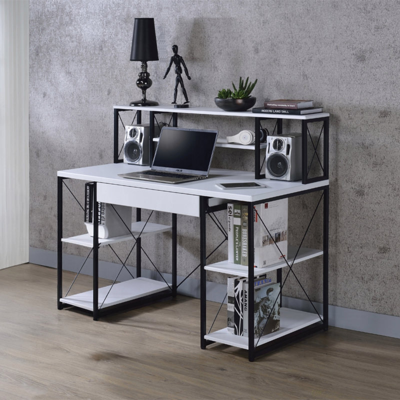 Writing Desk With One Drawer And 8 Open Compartment(Desk), White, 40.96" H x 46.96" W x 24.03" D