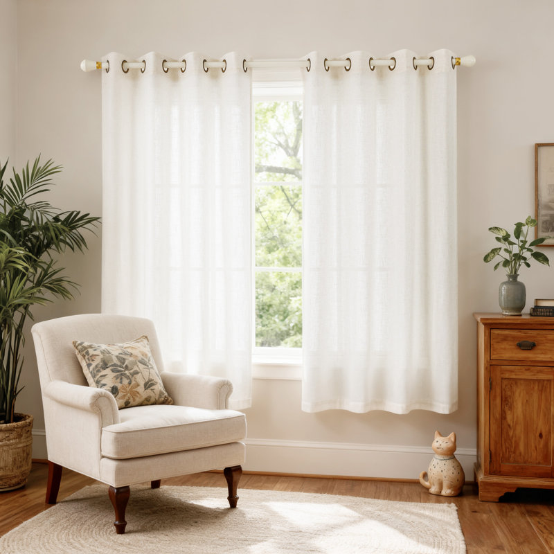 Paire de rideaux semi-transparents avec œillets Vollmar, Naturel, L 52 po x L 63 po