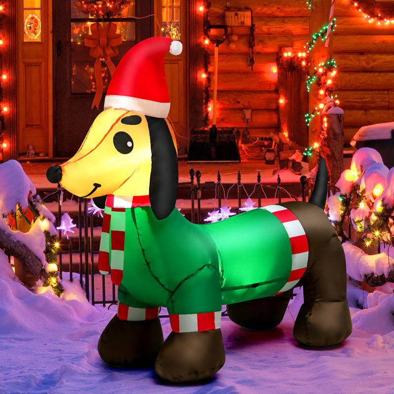 Décoration de Noël chien de teckel avec chapeau et écharpe gonflable