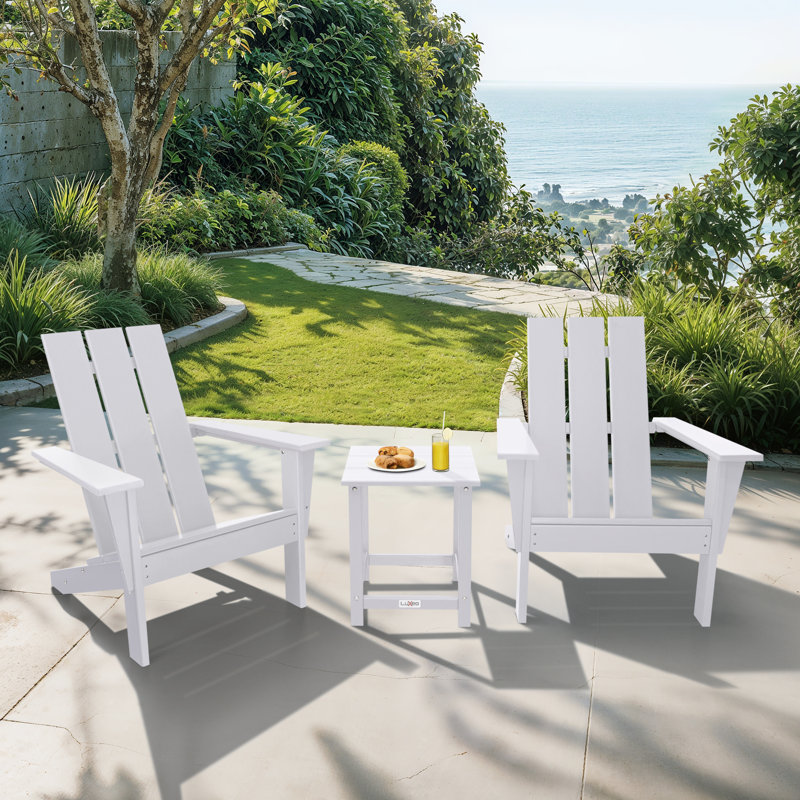 Ensemble de chaises et de chaises Adirondack d'extérieur en PEHD LuXeo Arcadia, 3 pièces, Blanc