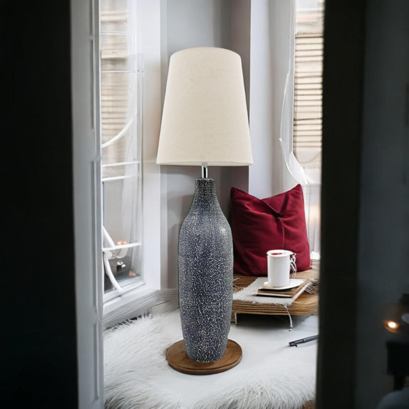 134cm Traditional Floor Lamp with Aged Base | Neutral Fabric Shade Vintage Style Lighting for Living Room or Bedroom