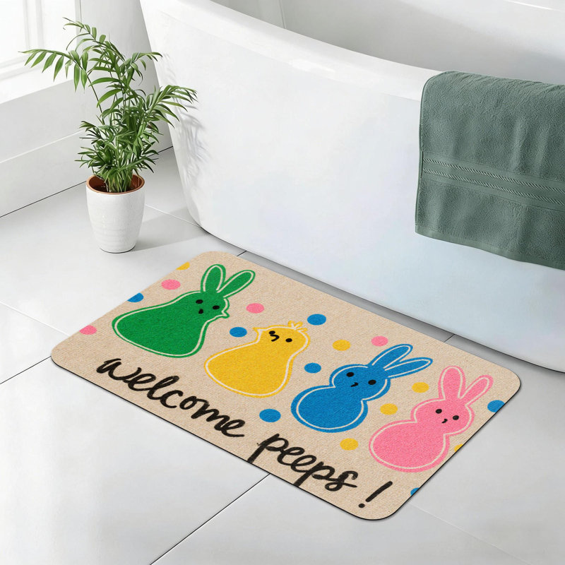 Adorable tapis de sol antidérapant 24 po x 36 po Welcome Peeps Bunny & Chick