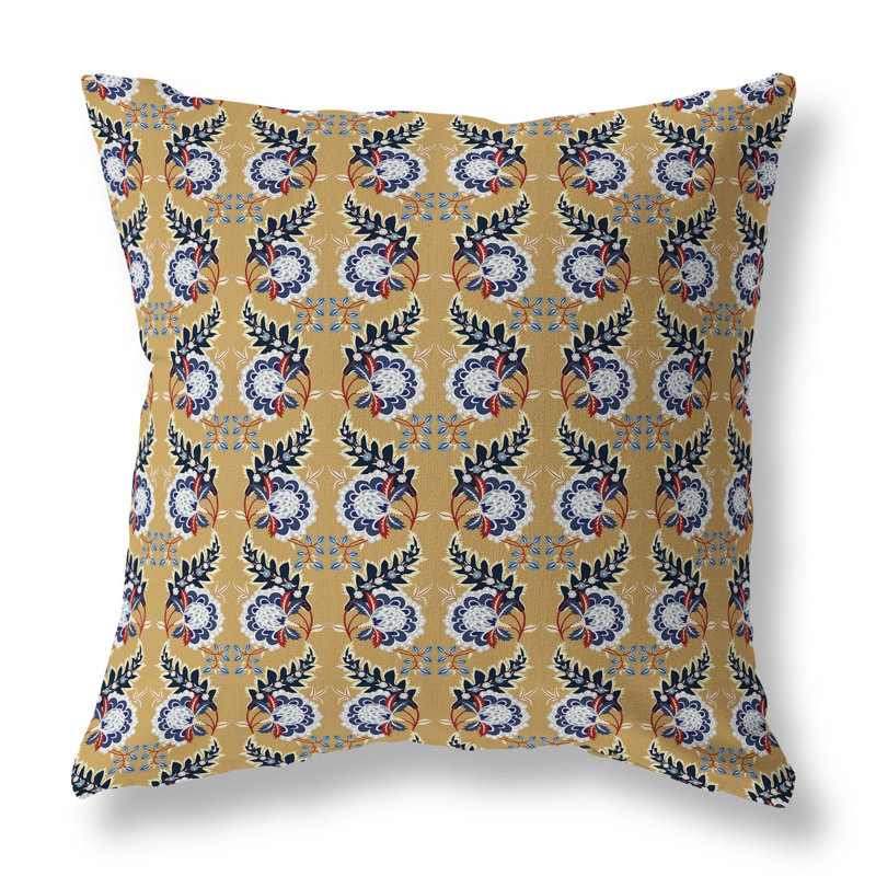 Coussin décoratif botanique intérieur / extérieur Botanical Bouquet, Bleu / Blanc / Gris, H 18 po x l 18 po