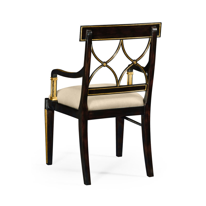 Upholstered Arm Chair, Tan, Medium Antique Mahogany