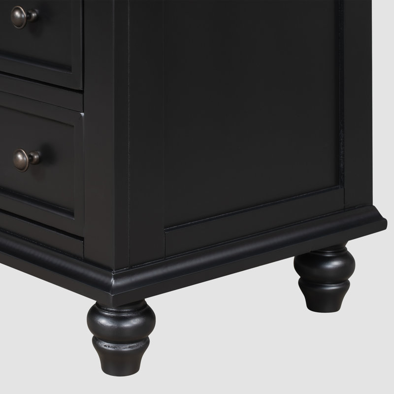 3-Drawer Storage Wood Cabinet, End Table with Pull out Tray, Black