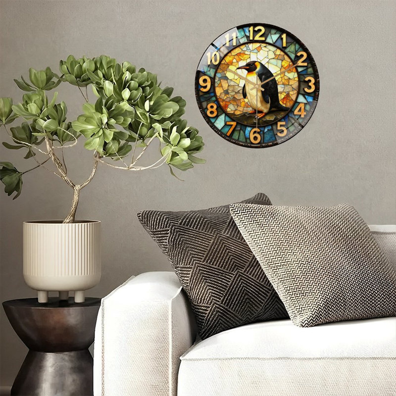 Horloge murale pingouin en verre coloré - 12 po