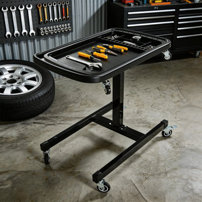 2-in-1 Rolling Tool Tray & Mobile Workbench, 30.5"-47.2" Height Adjustable with Detachable Part Tray for Garage, Workshop & Repair Shop