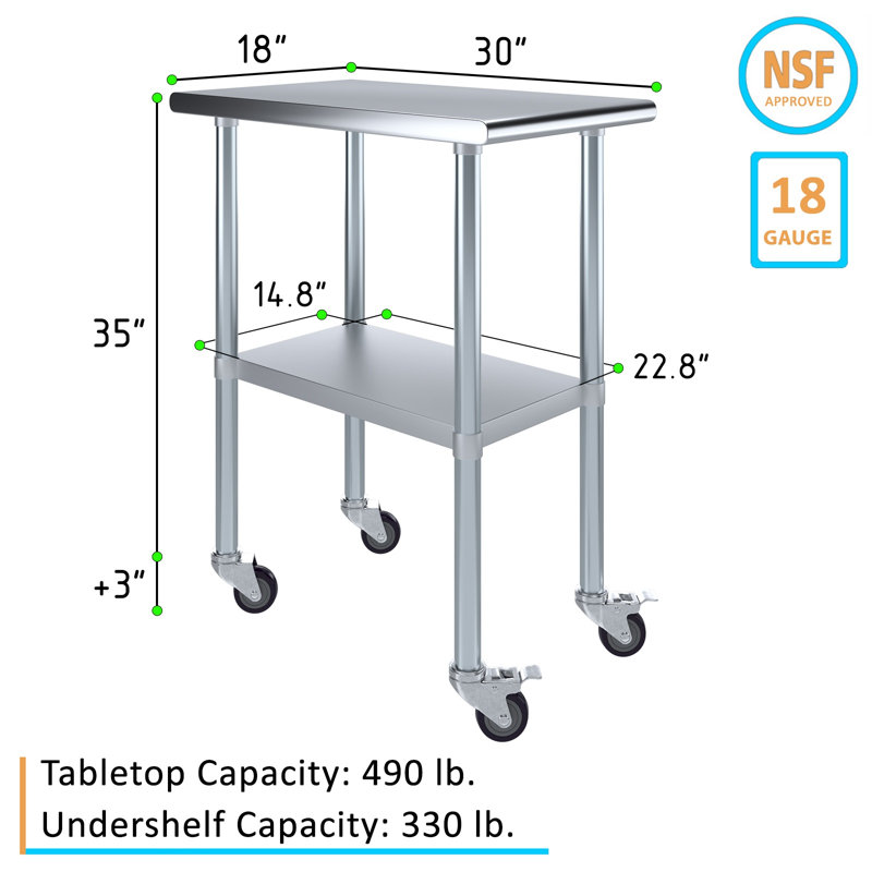 Table de préparation à roulettes express H 35 po x L 30 po x P 18 po avec dessous réglable et roulettes verrouillables Express KitchQuip