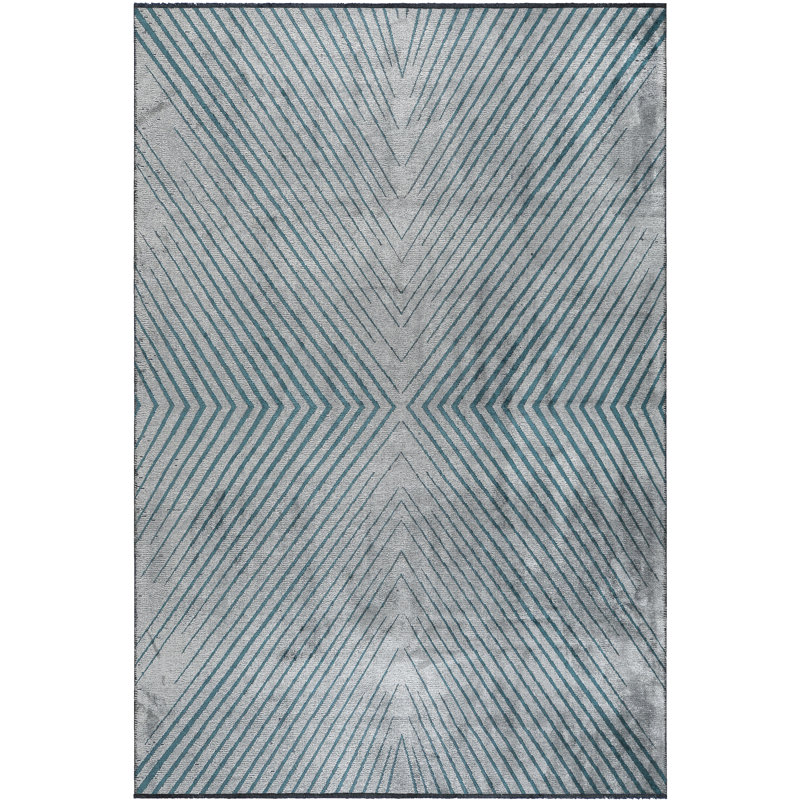 Rapture Chevron Area Rug in Teal Blue/Silver Gray, Rectangle 7'10" x 11'2"