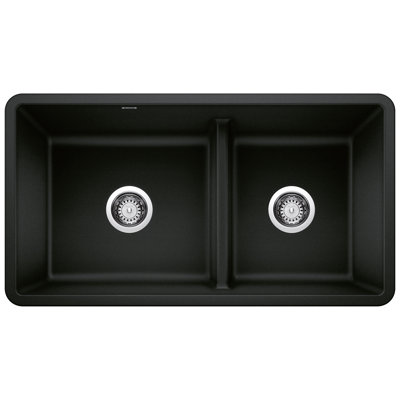Precis Silgranit 33" L x 18'' W Double Bowl Granite Undermount Kitchen Sink with Basket Strainers