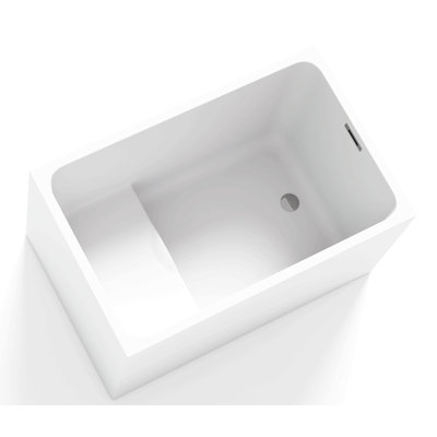 43" Acrylic Freestanding Bathtub With Seat: Spacious Rectangle Shape, Gloss White Finish, Chrome Overflow & Pop-Up Drain