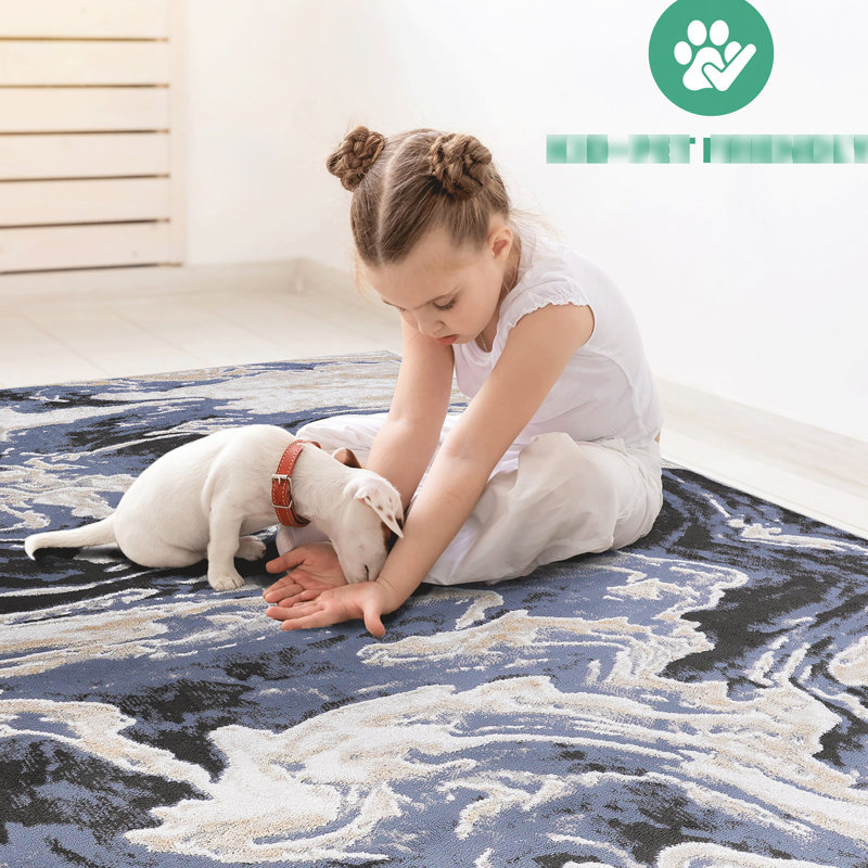 Blue Abstract Area Rug 5x7, Loom & , Non-shedding, Stain , Suits Living Room And Entryway 5x7 Rug, Collection, Abstract, Enhances Dorm Study