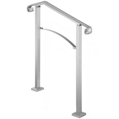 Outdoor Stair Railing, Fit 2 or 3 Steps Alloy Metal Handrailing, Front Porch Flexible Transitional Handrail, Arch Step Rail with Installation Kit, for Concrete or Wooden Stairs, Silver