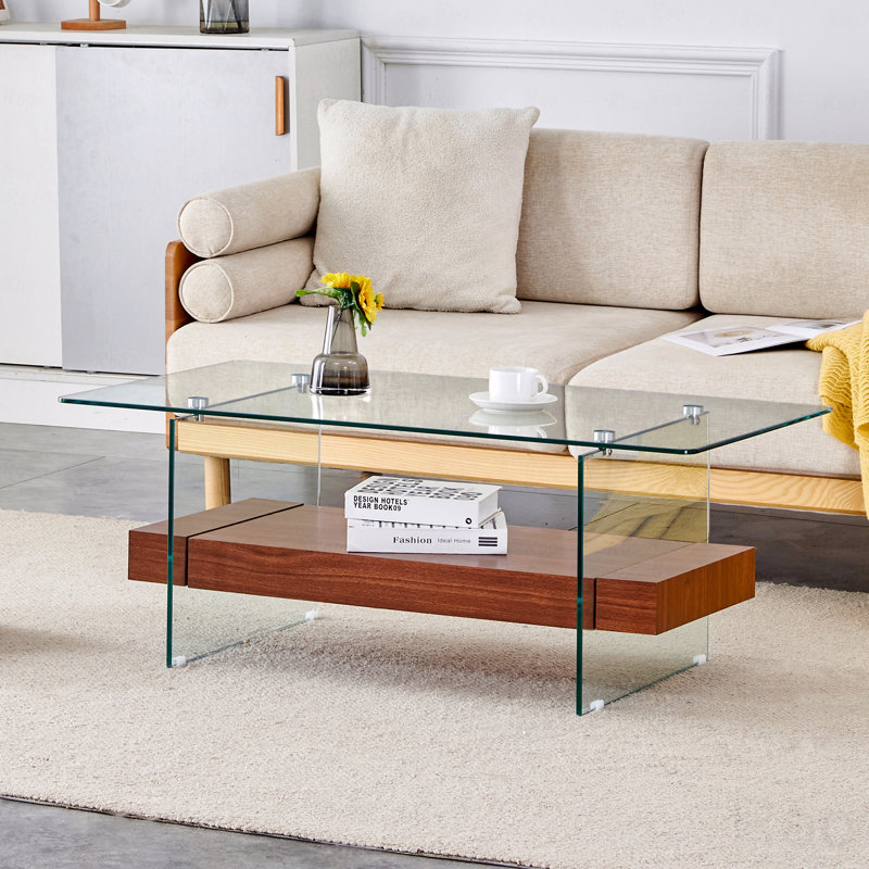 Rectangular Floating Double-Layer Coffee Table, Walnut