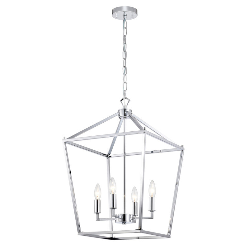Lustre en fer de style lampadaire Buelex, H 21,7 po x l 15,7 po x P 15,7 po, Nickel poli