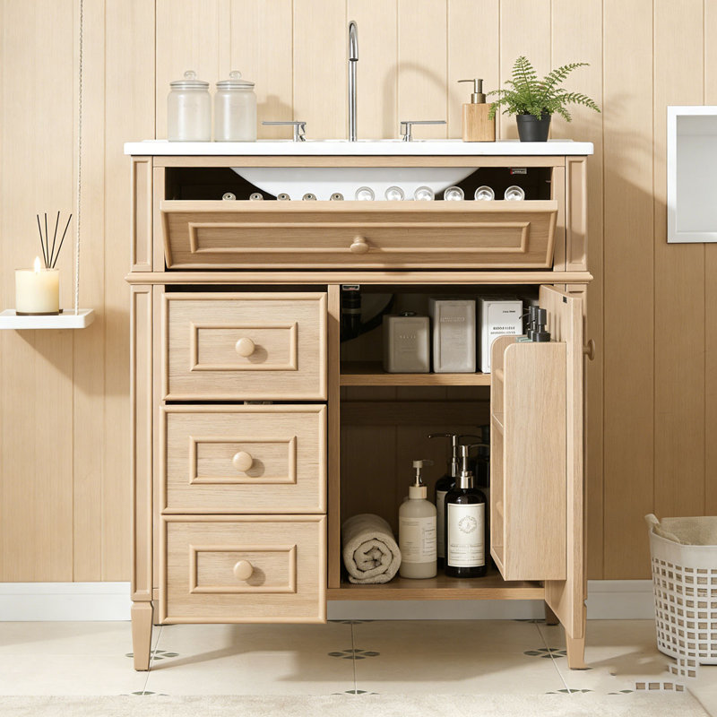 Meuble-lavabo de salle de bain avec lavabo, Bois de 30 pi