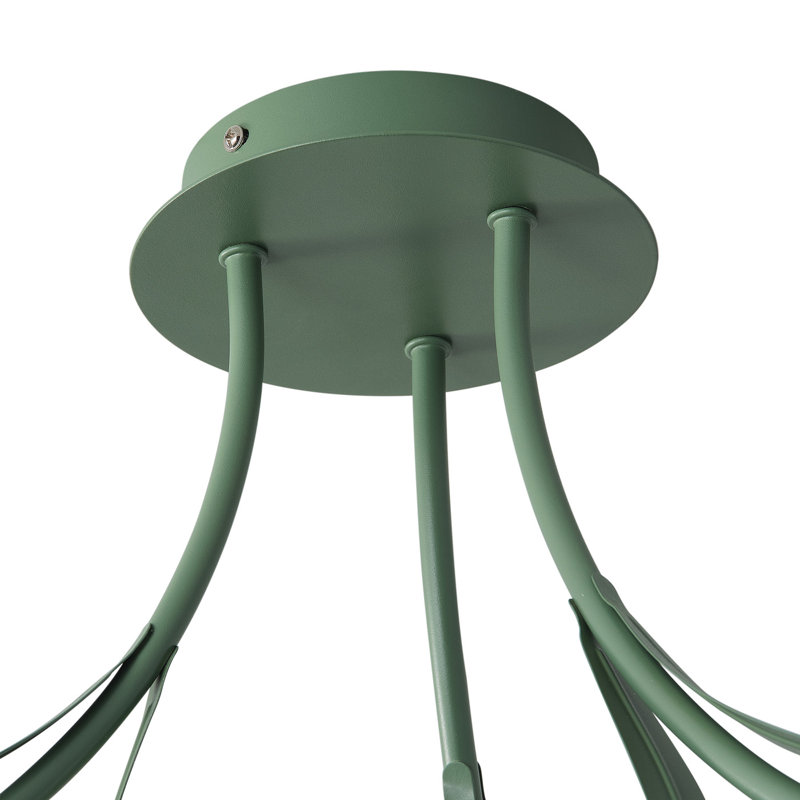3-Light G9 LED Green Metal and Resin Floral Dimmable Semi-Flush Mount Ceiling Light