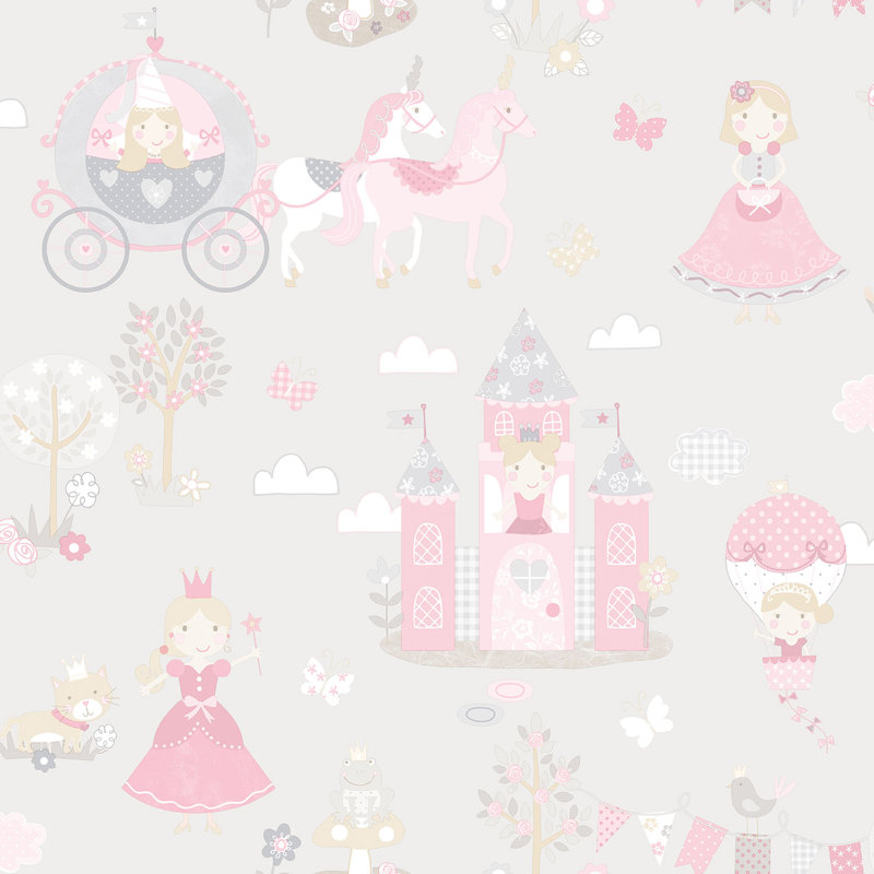 Rouleau de papier peint princesse L 33 pi x l 21 po Tiny Tots 2, Gris / rose