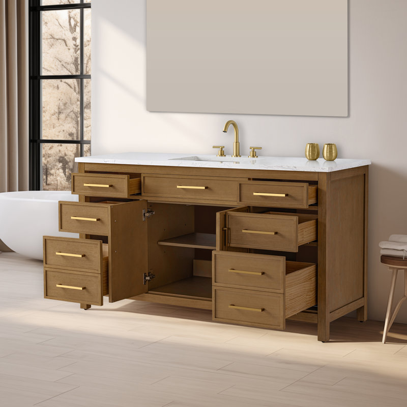 Meuble-lavabo simple 60 po Reajean, Caramel / bronze brossé