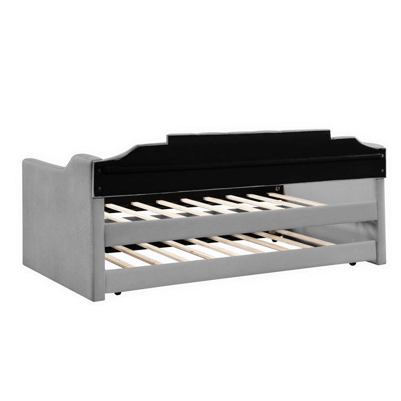 Lit rembourré en velours gris, lit de jour simple en velours avec couchette, canapé en bois massif gris