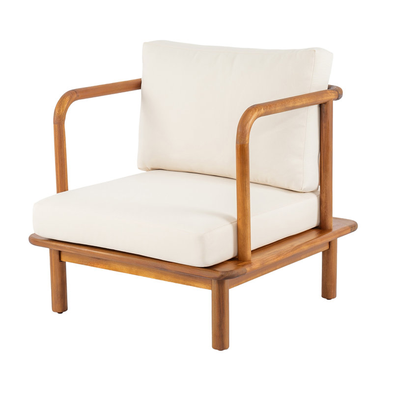 Fauteuil club en acacia avec coussin crème