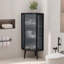 Armoire de plancher à trois niveaux avec portes en verre trempé et tablettes de rangement-818610624