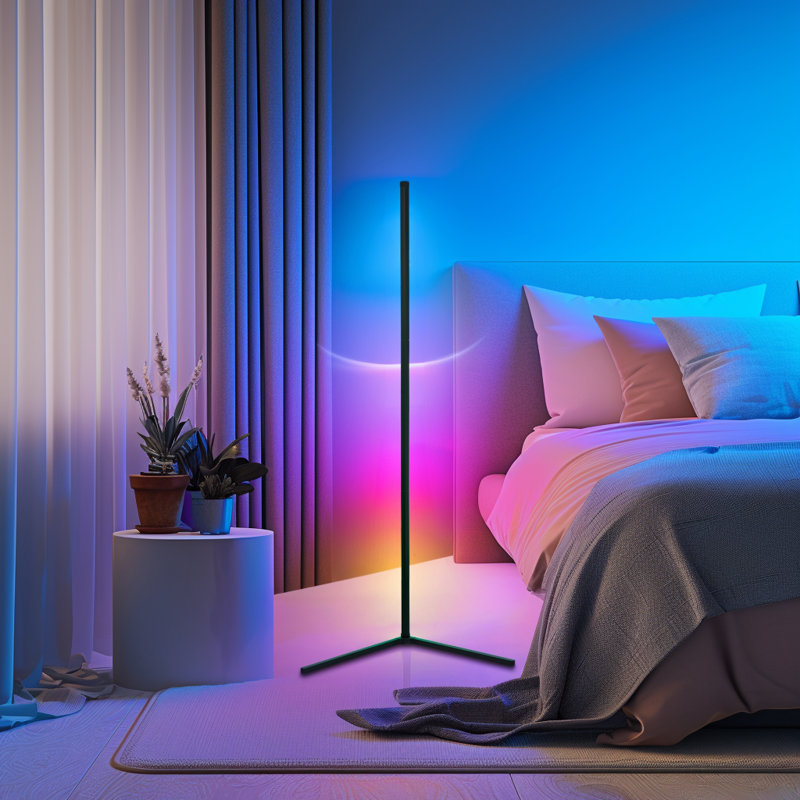 Lampe sur pied 56 pouces à changement de couleur RVB avec câble USB et colonne minimaliste