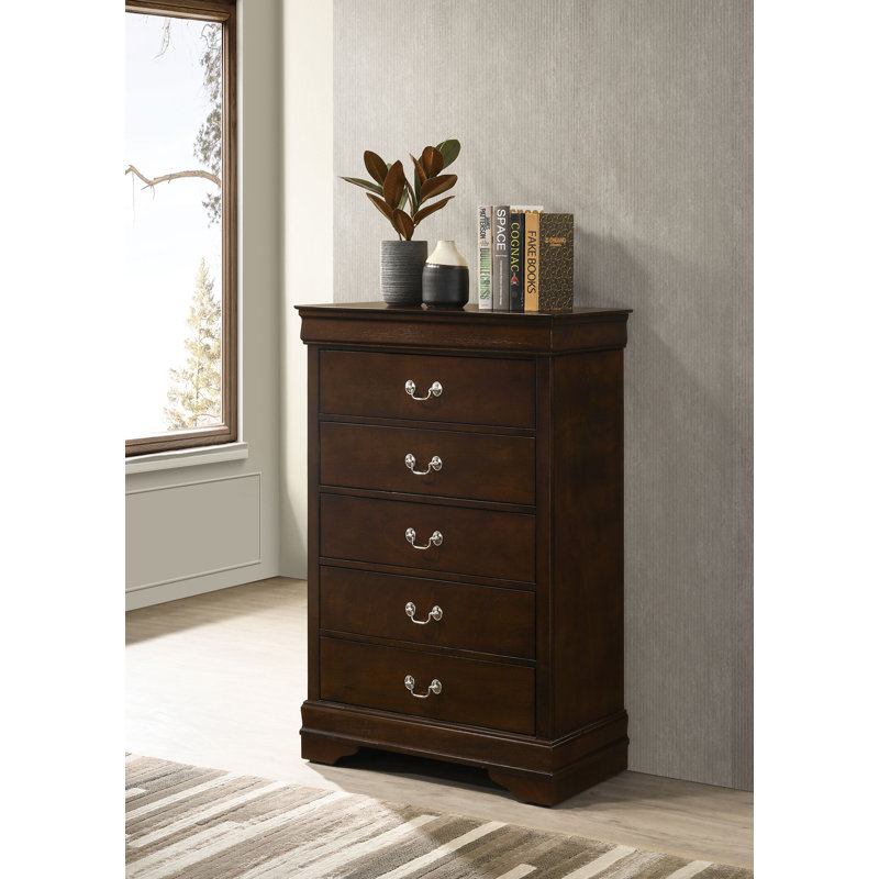 Commode de chambre à coucher 5 tiroirs Louis Philippe Cappuccino, Brun
