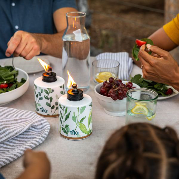 Green and White Glass Tabletop Torch Set