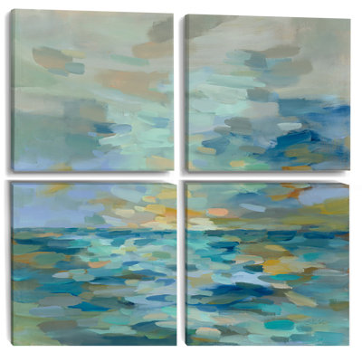 «Pastel Blue Sea - Cottage», reproduction d'art sur toile 4 pièces