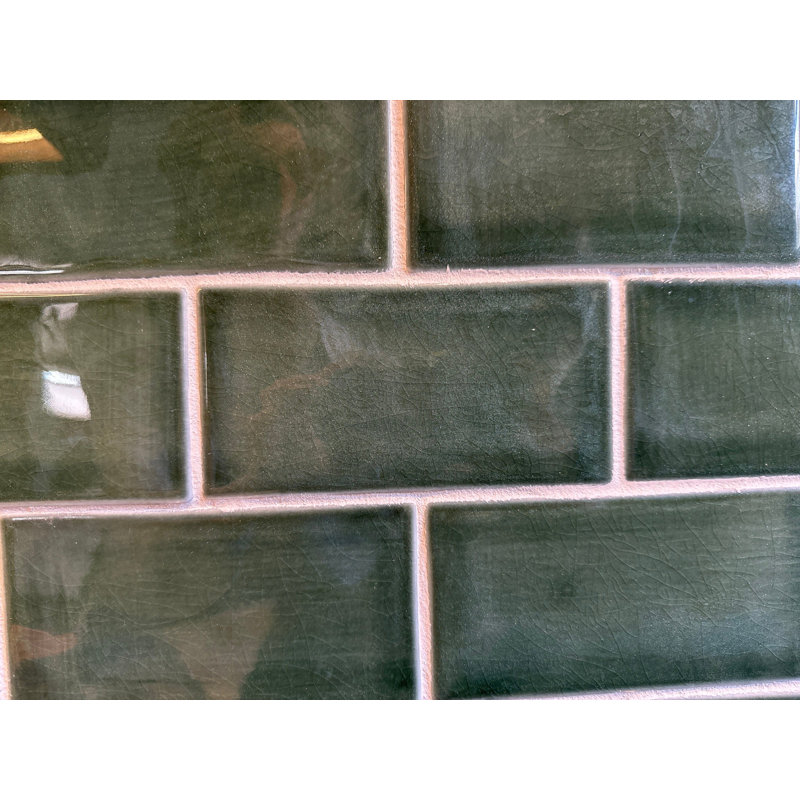 Nabi Subway 3X6 Crackled Glossy Glass Tile, Deep Emerald Green