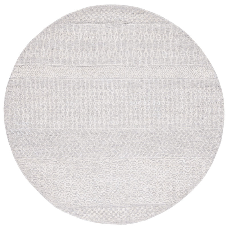 Lyly Hand Tufted Viscose/Wool Southwestern Rug in Gray/vory, Round 6'