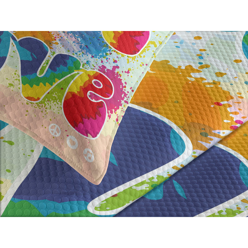 Ambesonne 70s Party Multicolor Queen Bedspread Set