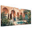 Art mural marocain, cour marocaine avec porte turquoise et palmiers-131251999